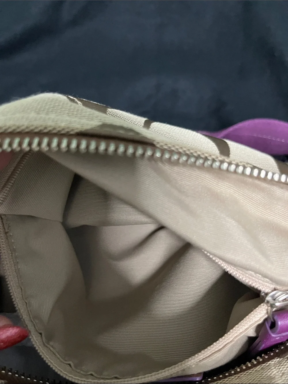 Coach Signature Canvas Shoulder Bag with Purple Trim